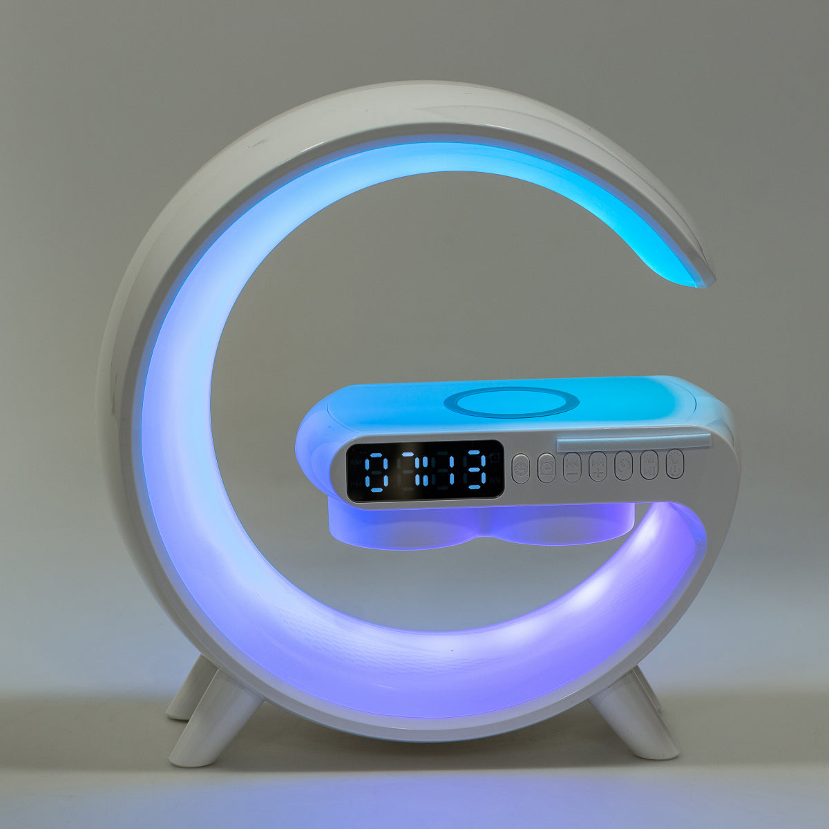 Портативна колонка c RGB-підсвічуванням BT/TF/Wireless Charger/USB/FM/AUX/Clock 15 Вт, біла