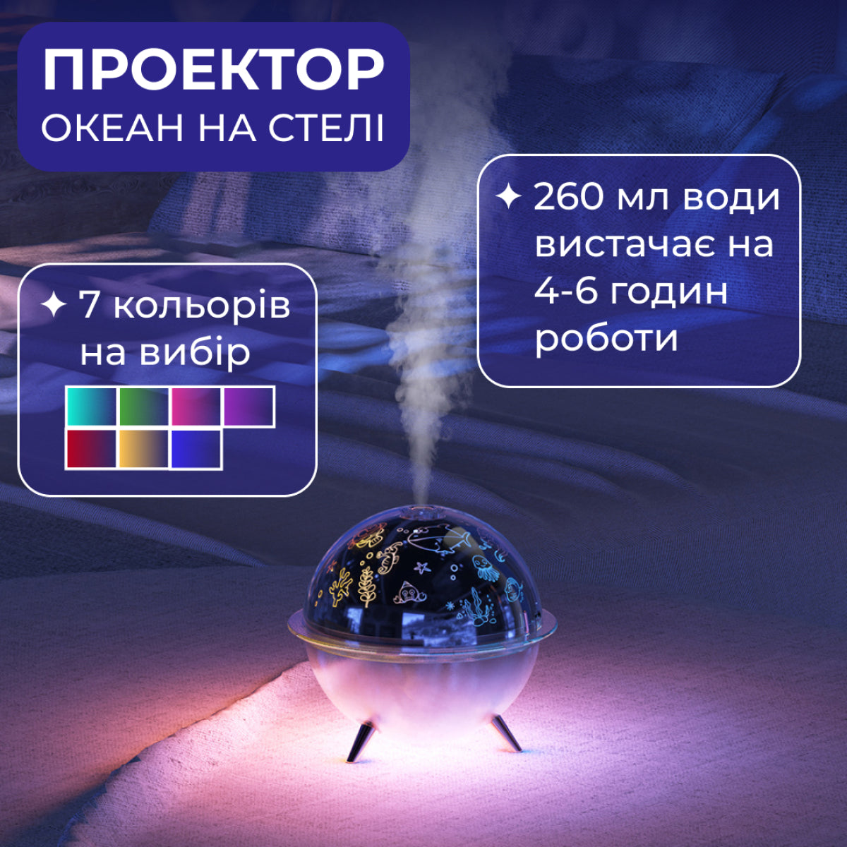 Зволожувач повітря-нічник з проекцією 260 мл, космос