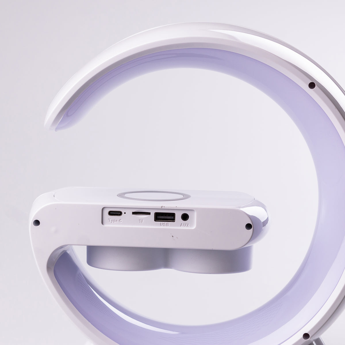 Портативна колонка c RGB-підсвічуванням BT/TF/Wireless Charger/USB/FM/AUX/Clock 15 Вт, біла
