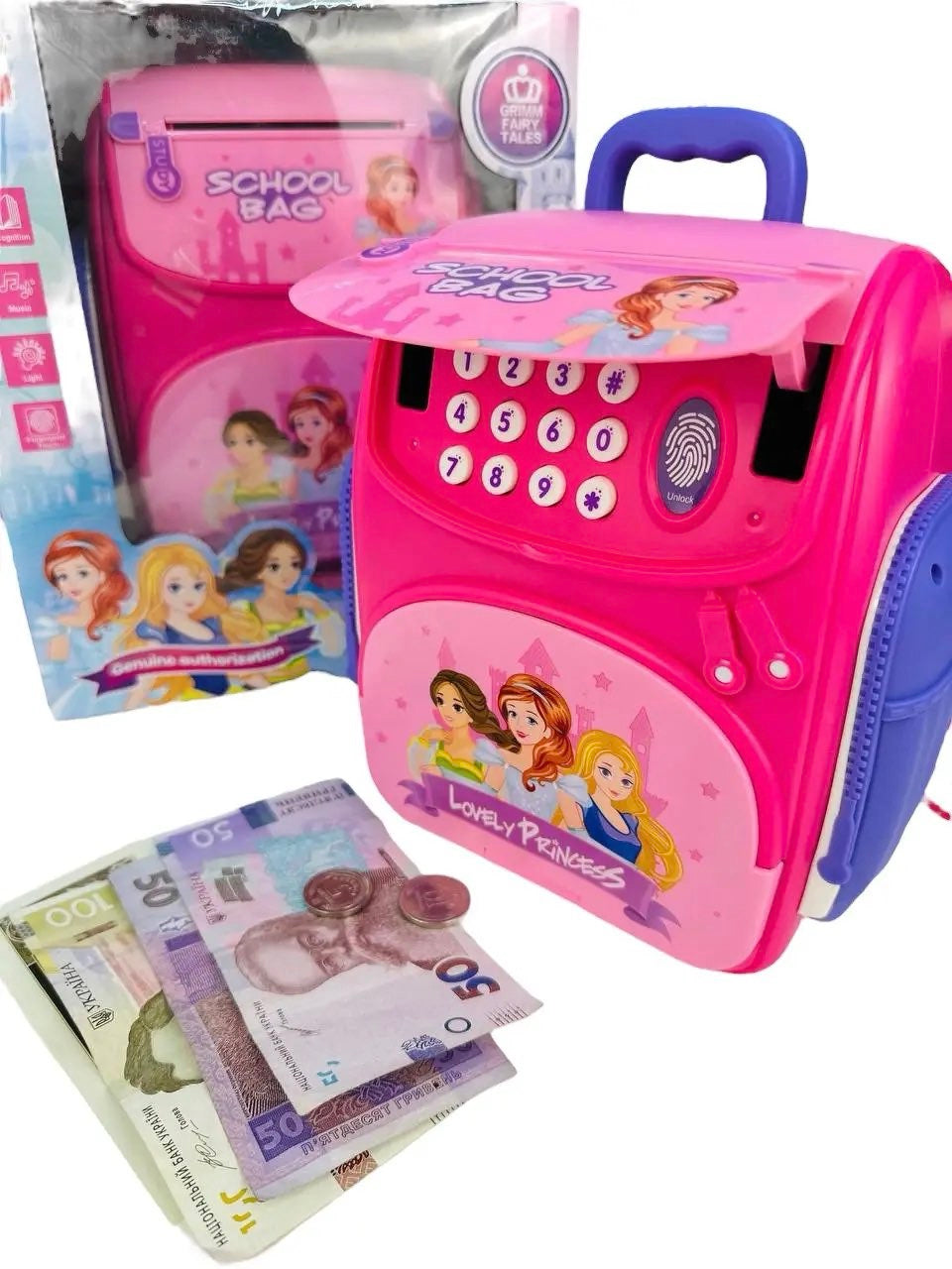 Скарбничка сейф EL-510-14 LOVELY PRINCESS з відбитком пальця та кодовим замком банкомат музичний Рожевий