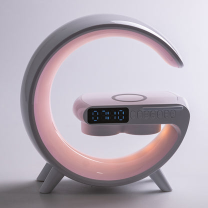 Портативна колонка c RGB-підсвічуванням BT/TF/Wireless Charger/USB/FM/AUX/Clock 15 Вт, біла