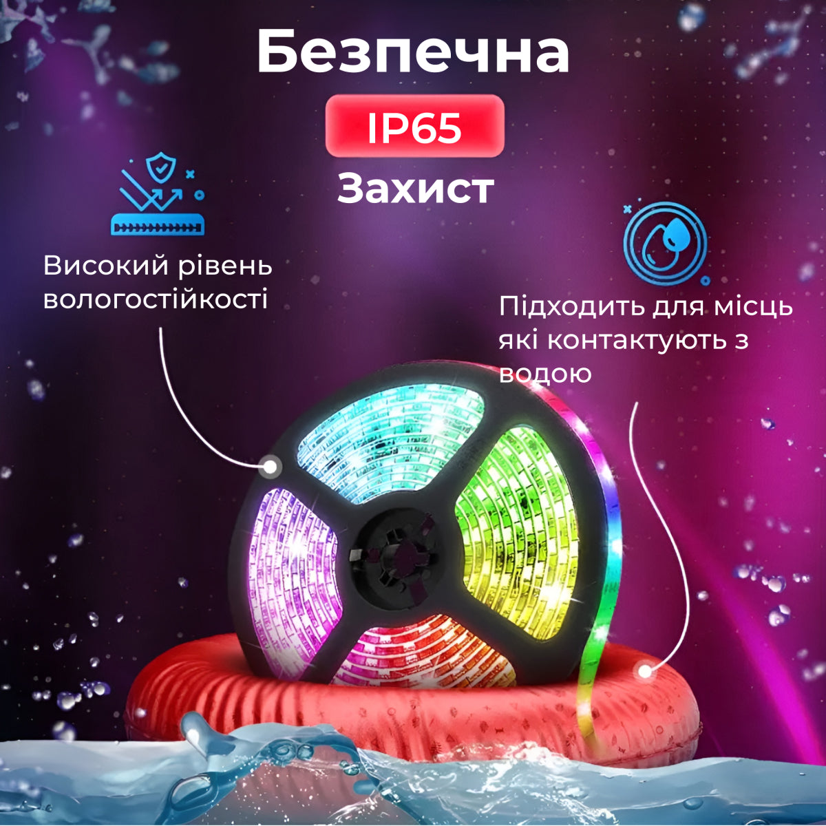Світлодіодна стрічка 5050 RGB довжиною 5 метрів з пультом, мультиколор