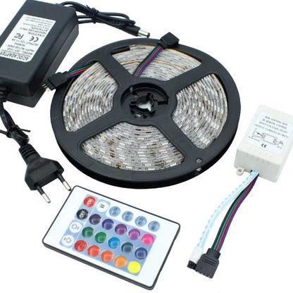 Світлодіодна стрічка 5050 RGB довжиною 5 метрів з пультом, мультиколор