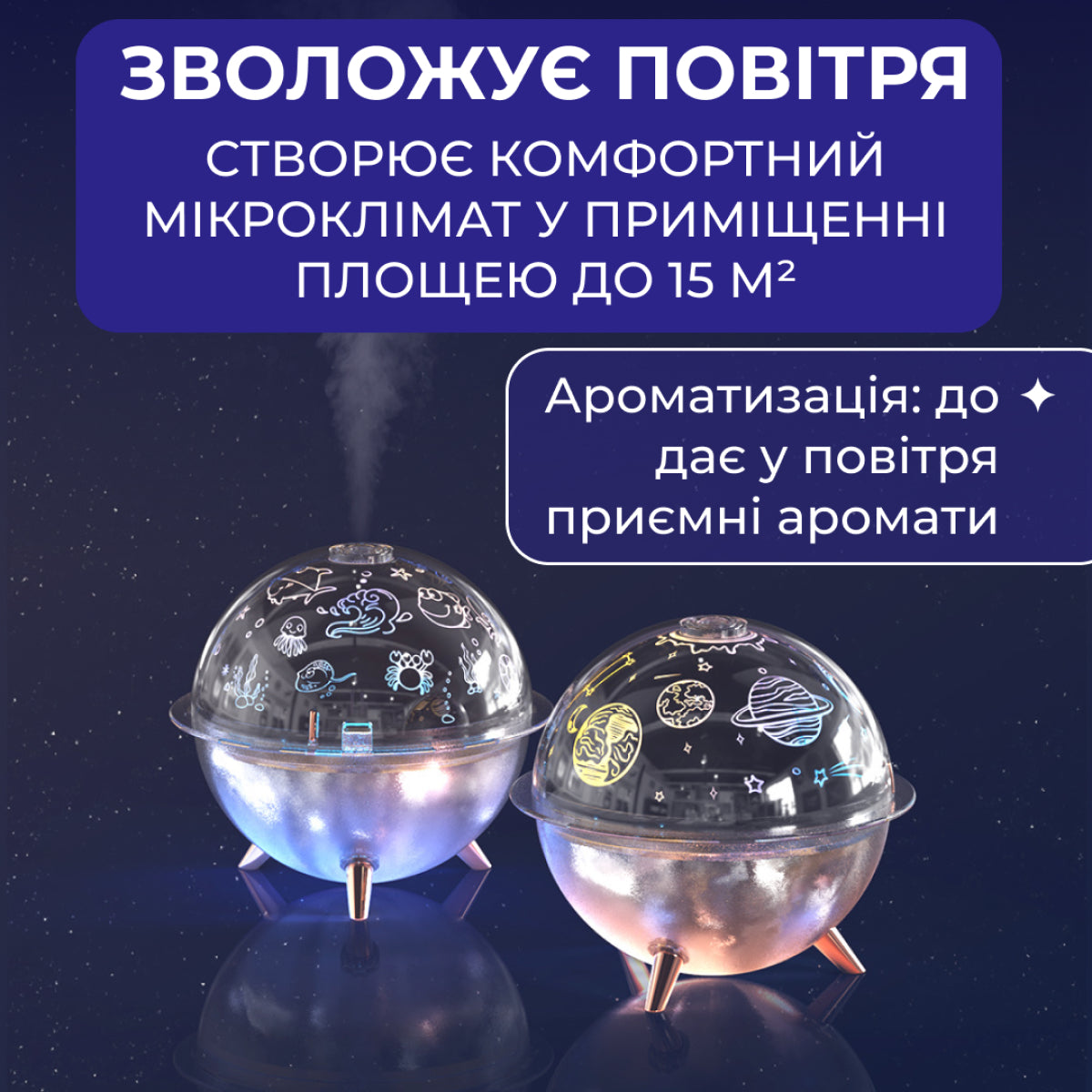 Зволожувач повітря-нічник з проекцією 260 мл, космос