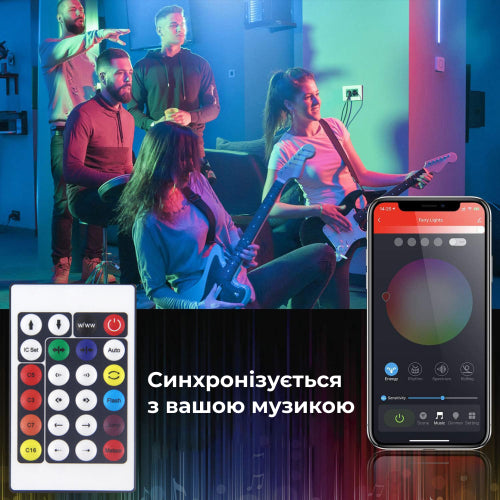 Розумна гірлянда Smart 200 LED довжина 2 м з керуванням зі смартфона прозора, мультиколор
