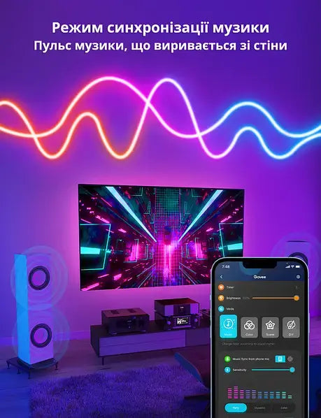 Розумний RGB смарт неон 2 м управління з телефону та пульта Smart LED Neon